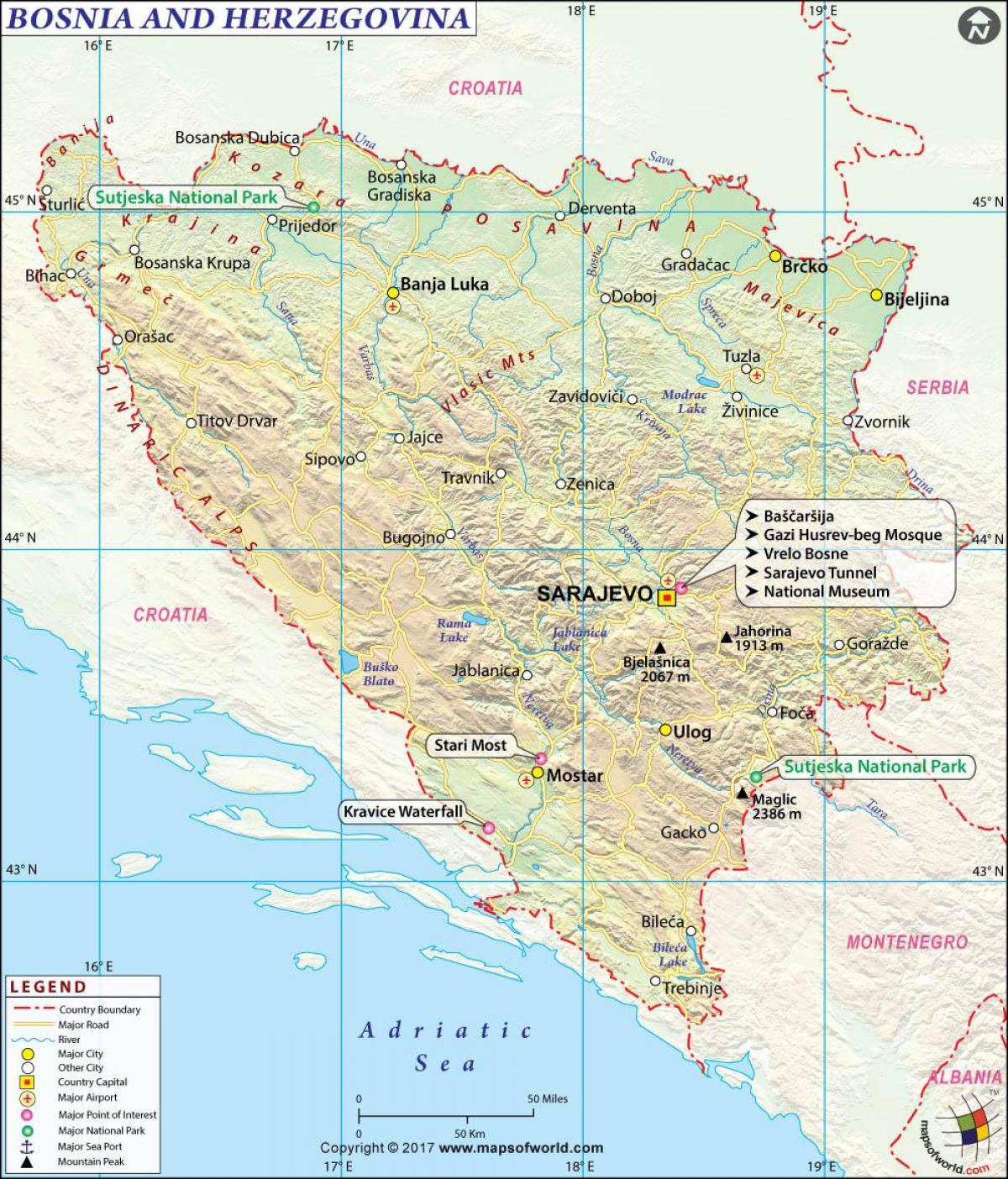 Térkép Bosznia ország
