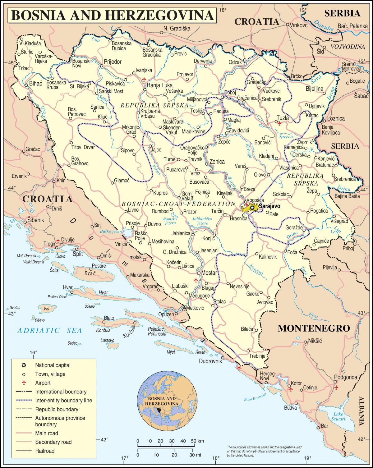 Térkép Bosznia turista