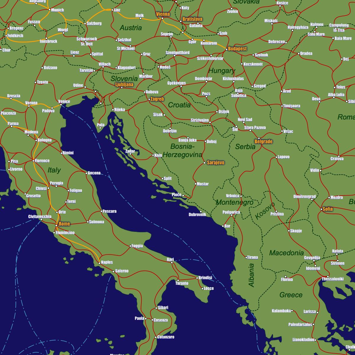 Bosznia vasúti térkép