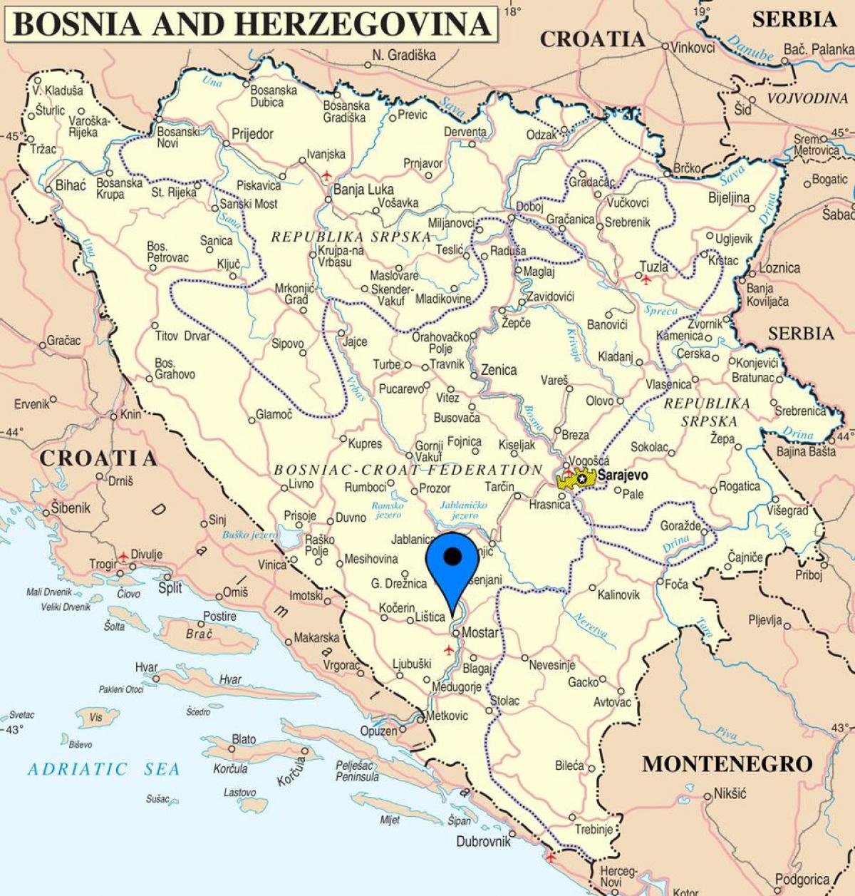 térkép mostar Bosznia-Hercegovina