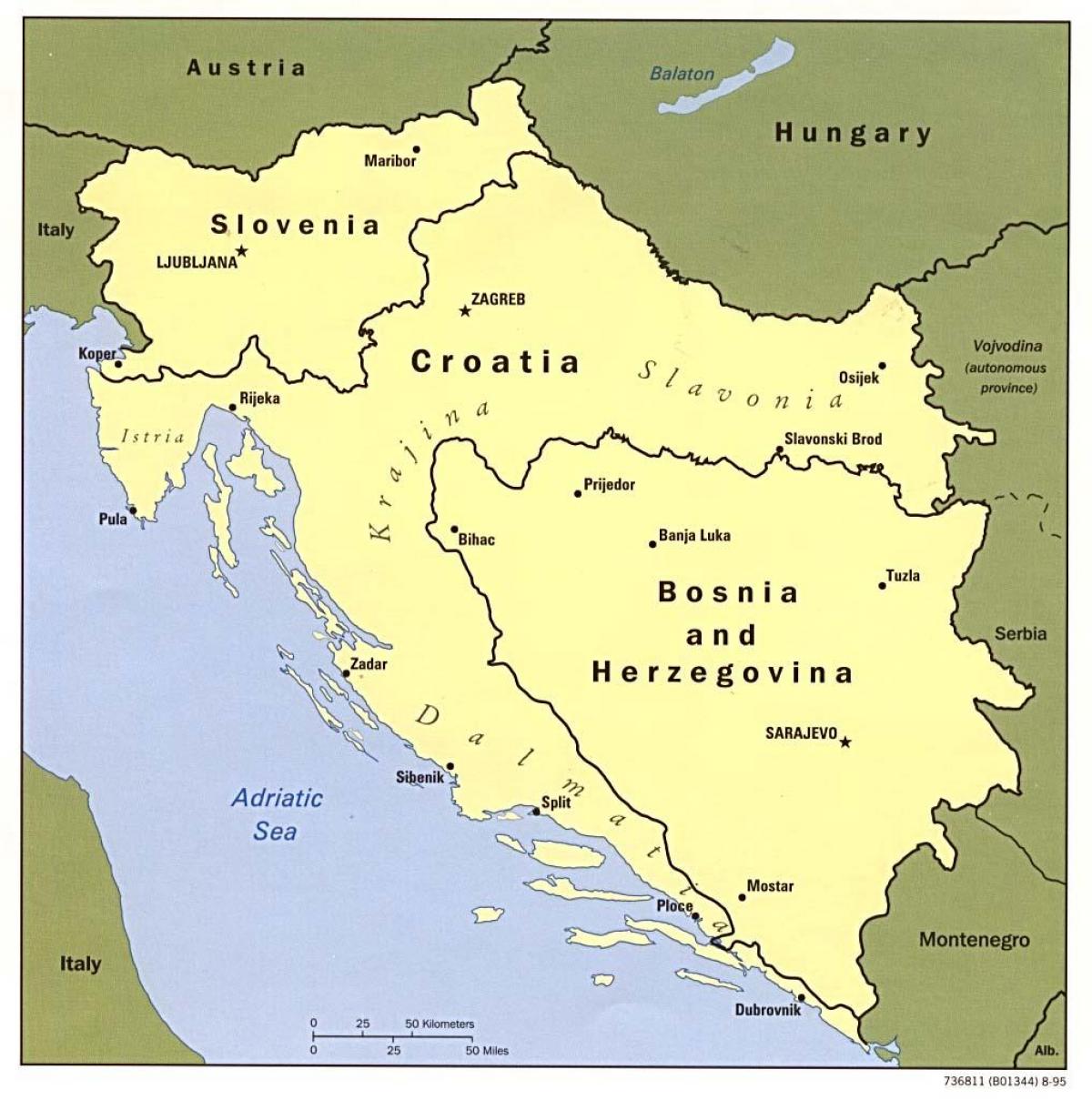 térkép Bosznia-Hercegovina, valamint a környező országokban